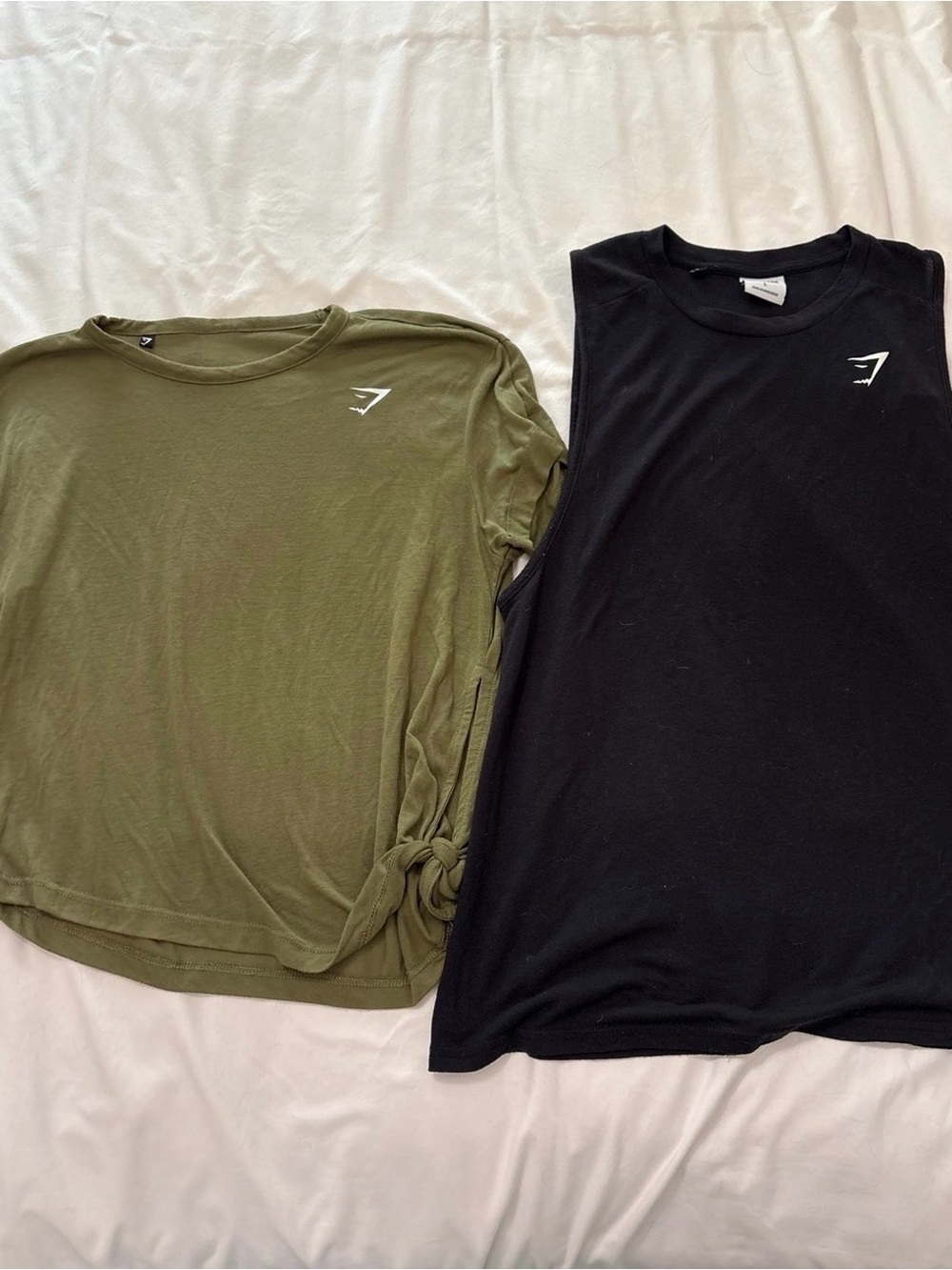 Gymshark Olive Green Short Sleeve & Black Sleeveless Tank Set